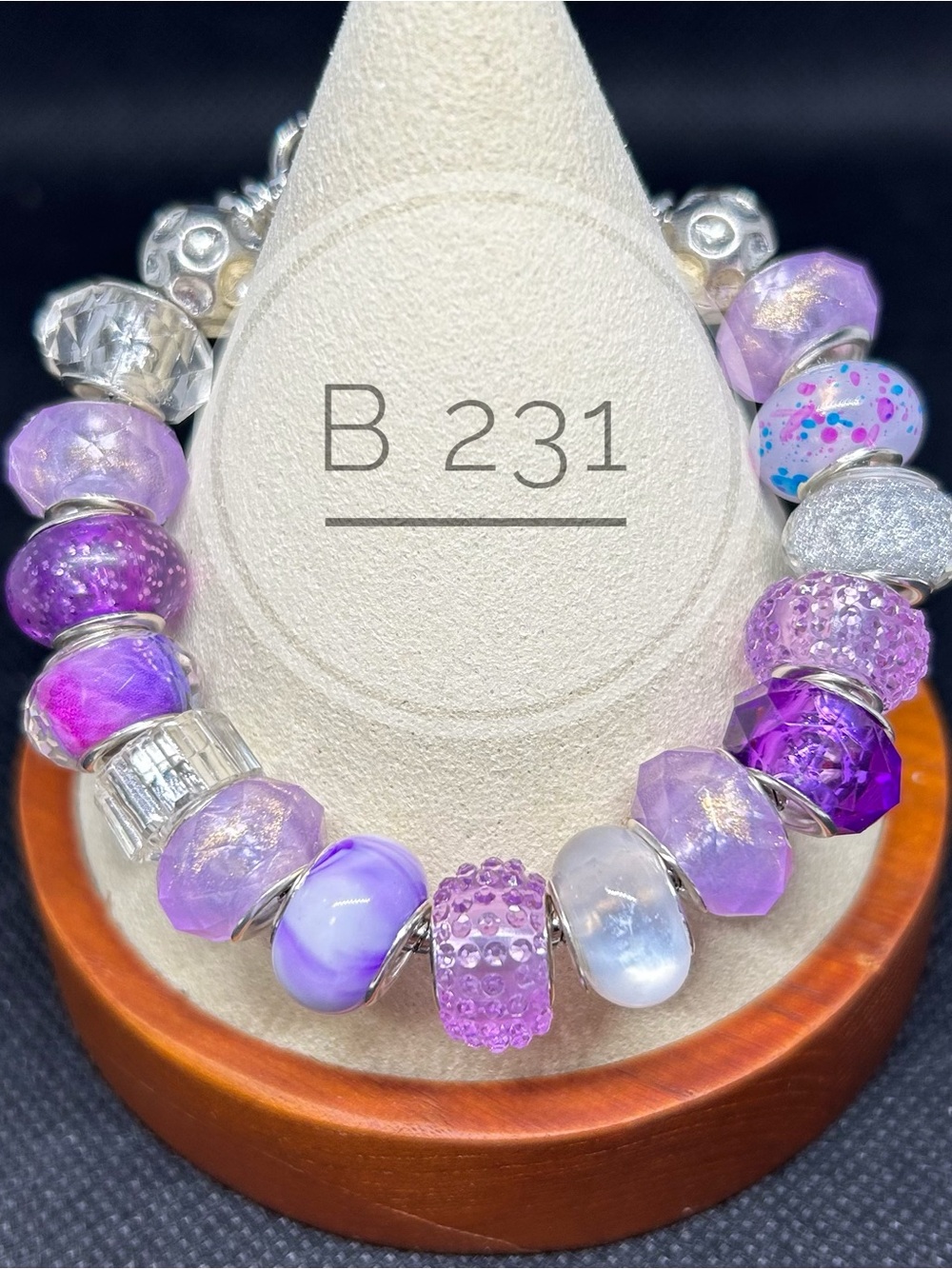 Purple Glass Bead Charm Bracelet